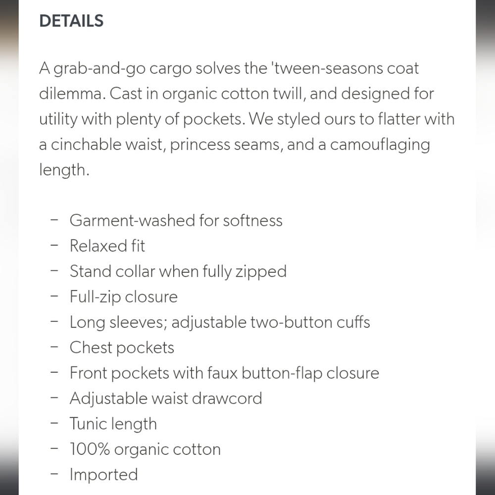 Garnet Hill Organic Cotton Cargo Jacket - Picture 11 of 11